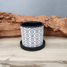 Load image into Gallery viewer, Black Flowers small 3.5 inch ceramic planter pot