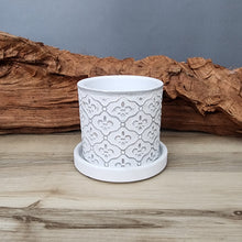Load image into Gallery viewer, White Fleur de Lis small 3.5 inch ceramic planter pot