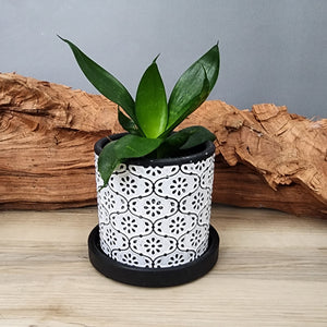 Black Flowers small 3.5 inch ceramic planter pot