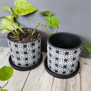 Black Lattice medium 5 inch ceramic planter pot