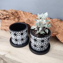 Load image into Gallery viewer, Black Lattice small 3.5 inch ceramic planter pot
