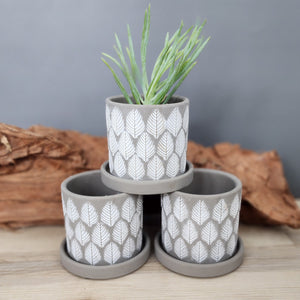 Grey Leaves small 3.5 inch ceramic planter pot