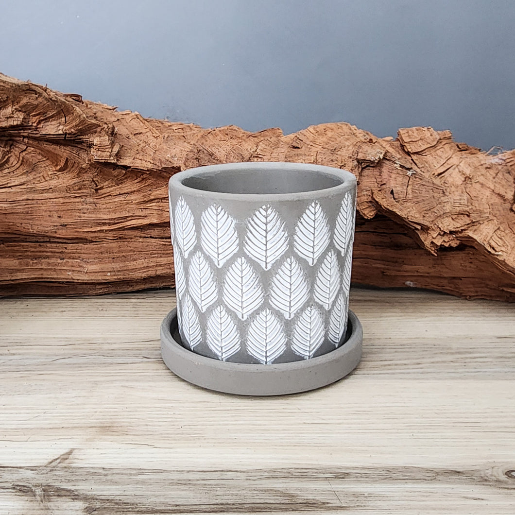 Grey Leaves small 3.5 inch ceramic planter pot