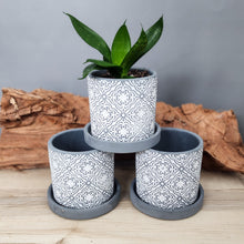 Load image into Gallery viewer, Grey Paisley small 3.5 inch ceramic planter pot

