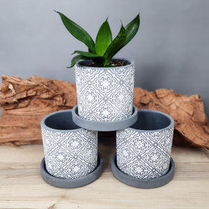 Grey Paisley small 3.5 inch ceramic planter pot