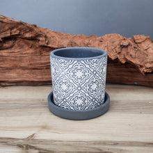 Load image into Gallery viewer, Grey Paisley small 3.5 inch ceramic planter pot
