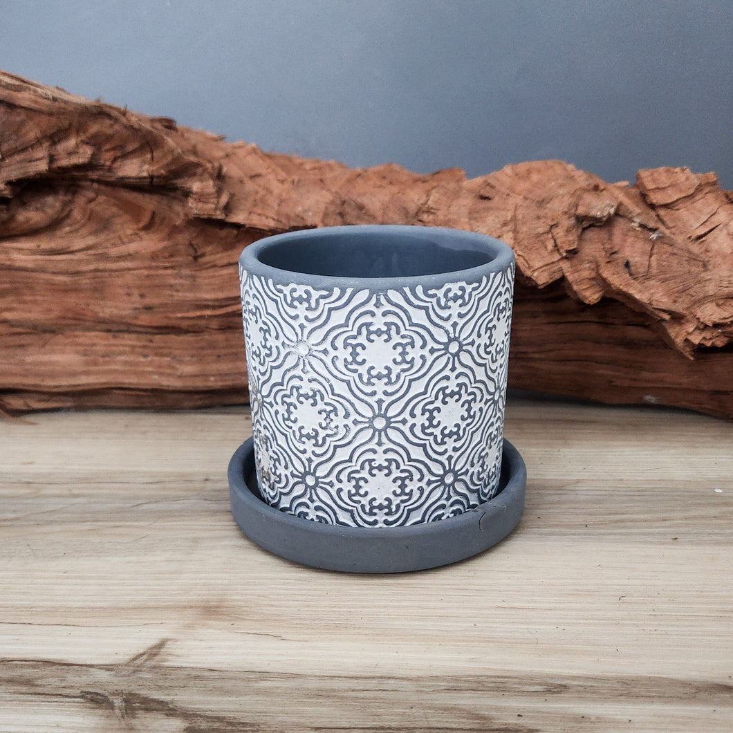 Grey Paisley small 3.5 inch ceramic planter pot