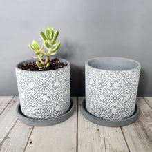 Load image into Gallery viewer, Grey Paisley medium 5 inch ceramic planter pot
