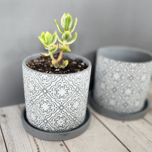 Grey Paisley medium 5 inch ceramic planter pot