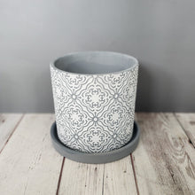 Load image into Gallery viewer, Grey Paisley medium 5 inch ceramic planter pot
