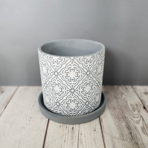 Grey Paisley medium 5 inch ceramic planter pot