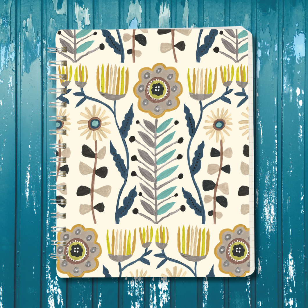 Primitive Floral Spiral Notebook