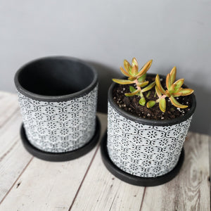 White Flowers medium 5 inch ceramic planter pot