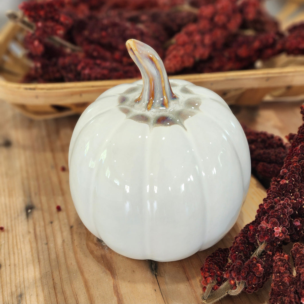White Glazed Ceramic Pumpkin