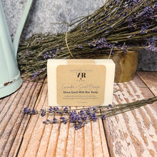 Load image into Gallery viewer, Lavender + Sweet Orange Shea Goat Milk Bar Soap
